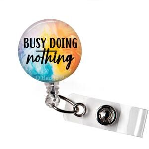 😌🪪 Busy Doing Nothing Badge Reel | Funny ID Name Tag Holder for Work & Office